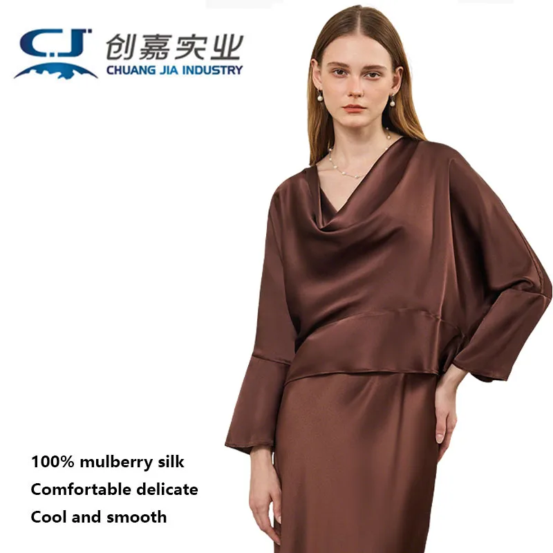 Natural Silk Women's T-shirt Elegant and Relaxed Casual Top. Outdoor Casual Wear. Shiny and Bright, Trendy and Fashionable Shirt