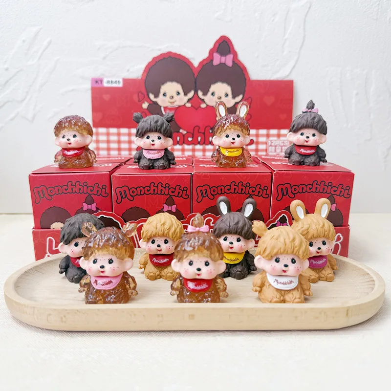 Creative for Monchhichi Cute Particle Blind Box Cartoon Fun Toys Cute Doll Display Items Student Gifts Resin Artwork