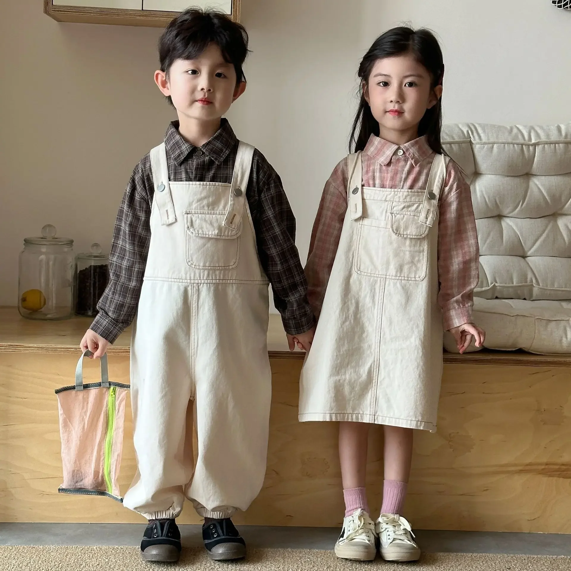 

Suspenders 2025 Autumn New Children's Clothing Boys and Girls Fashion Brother and Sister Suspenders Dress Casual Simple Daily