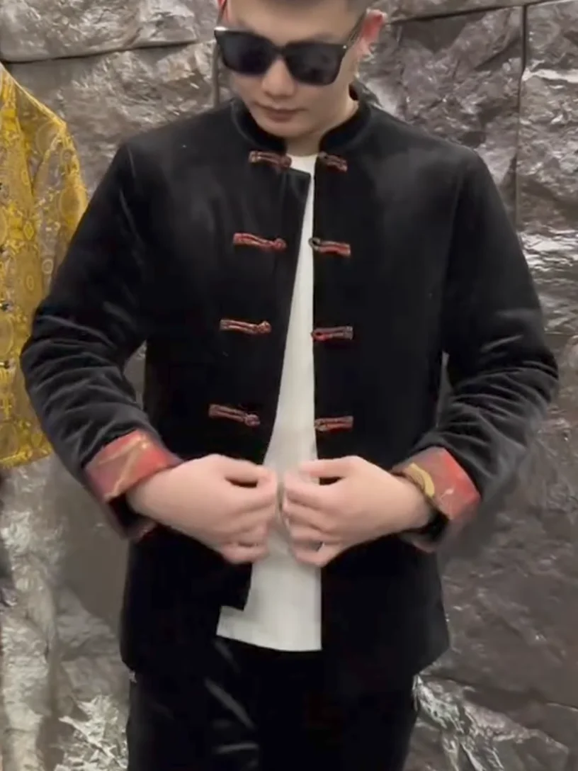 

Faionable Casual Men's New Autumn Winter Tang Suit Jaet with Button Cuffs Ethnic Sle High End Sensation Cool Leisure