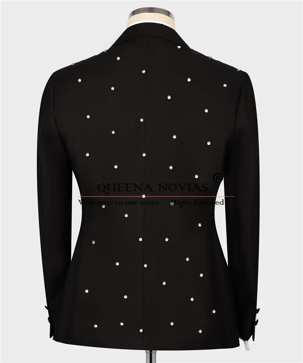 Luxury Crystals Beaded Boy Suits Wedding Double Breasted Jacket Pants 2 Pcs Kids Dress Customized Costume Enfant Garçon Mariage