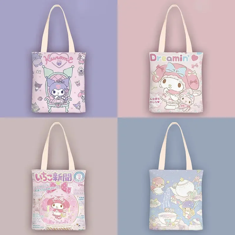 Sanrio Anime Series Cartoon Canvas Bag Hello Kitty Female Student Shopping Class Daily Versatile Single-sided No Zipper Handbag