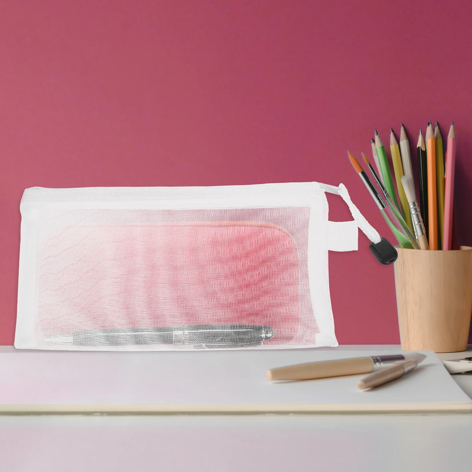 

4 Pcs File Pouch Bag Pencil Makeup Office Supplies Zipper Bags Mesh White Student