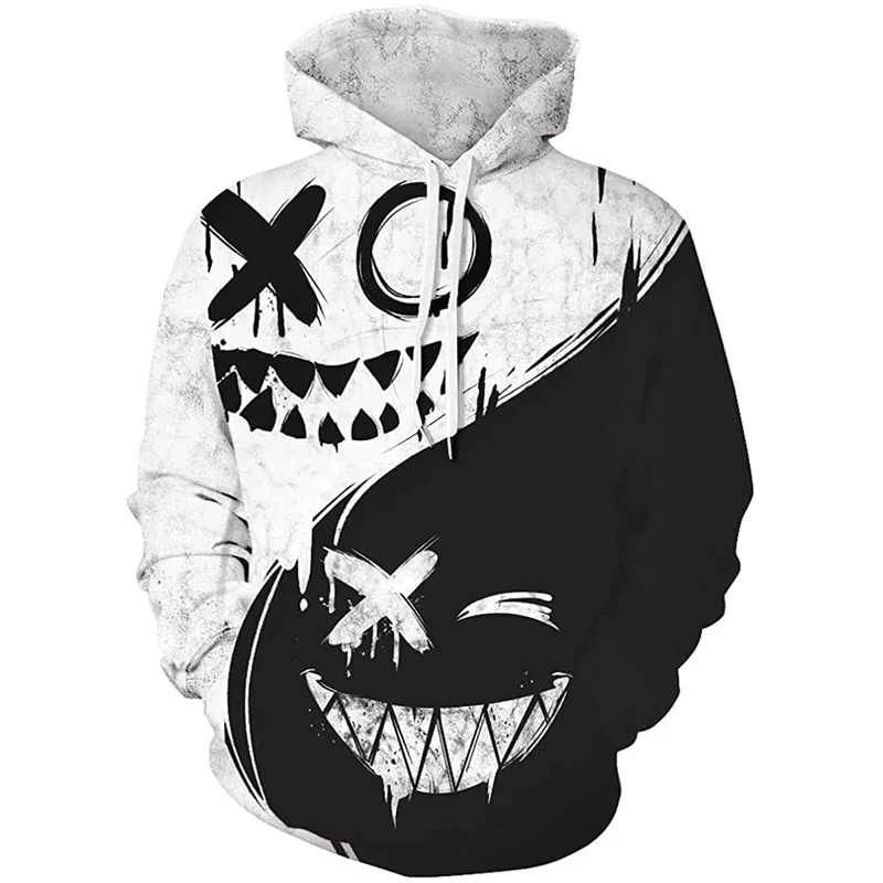 

Vintage Men's Hooded Sweatshirt Cartoon Demon Print Long Sleeved Street Outdoor Hoodie Oversized Pullover Clothing Fashion Tops