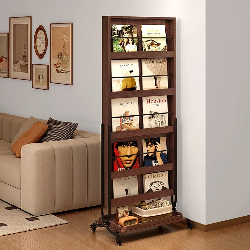 Magazine rack Removable full-length mirror Walnut bedroom  Floor-to-ceiling Storage Magazine rack Newspaper