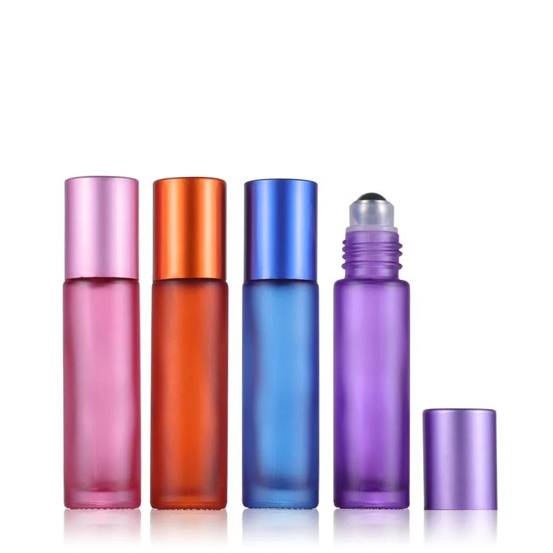 5Pcs Roller Ball Essential Glass Oil Bottle Colorful Empty Bottle Essential Oil Perfume Bottles Stainless Steel Roller Ball