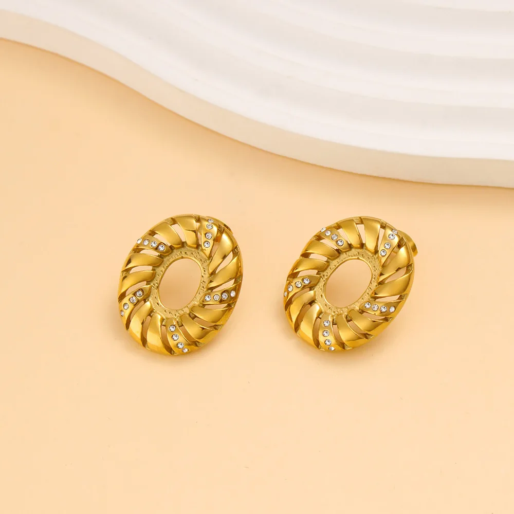 DIY accessories Vintage 18k gold stainless steel elegant light luxury oval earrings hollow zircon high-end earrings fashion earr