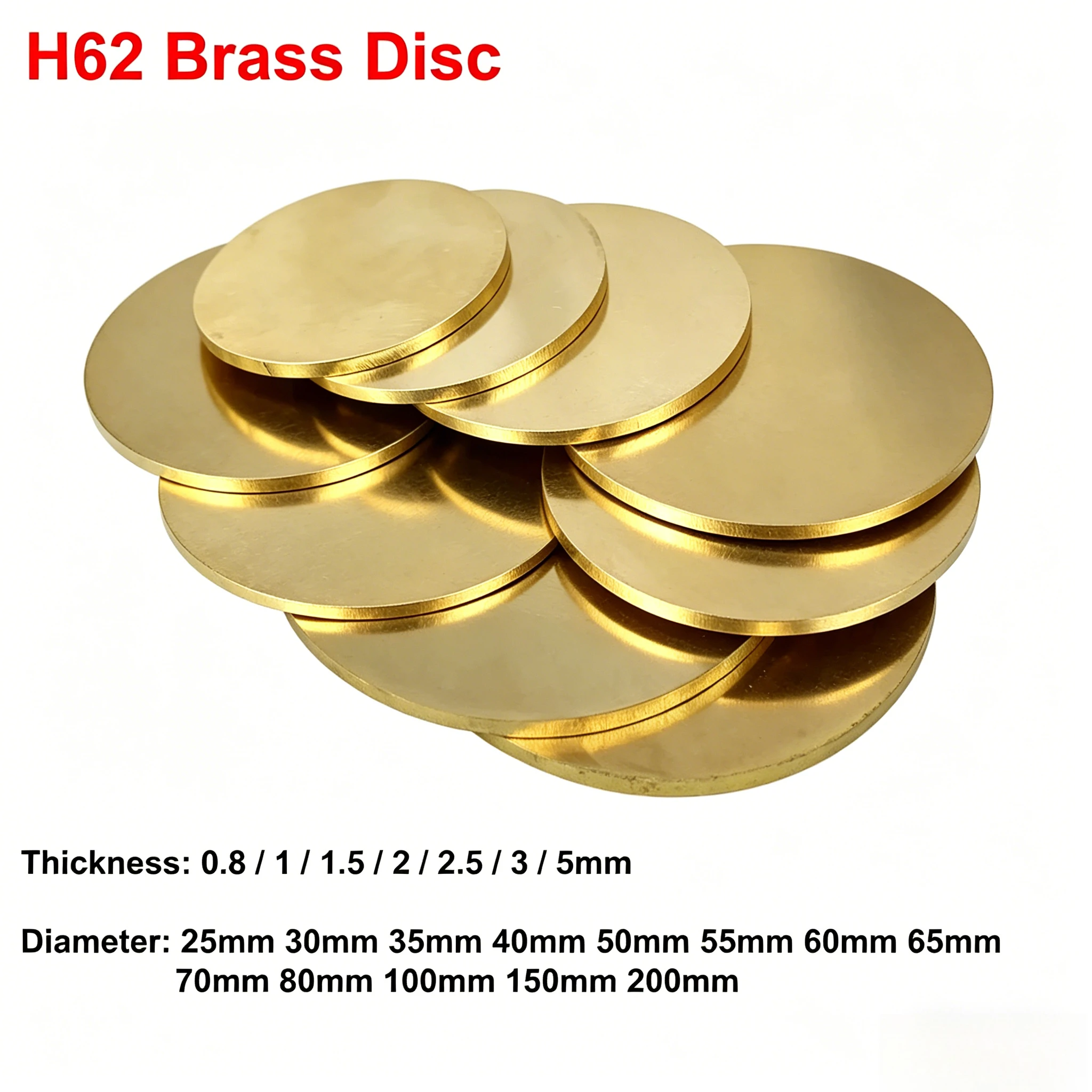 

H62 Brass Disc Dia 25mm - 200mm Thickness 0.8mm 1mm 1.5mm 2mm Brass Gasket Pure Copper Round Plate Brass Parts Cutting