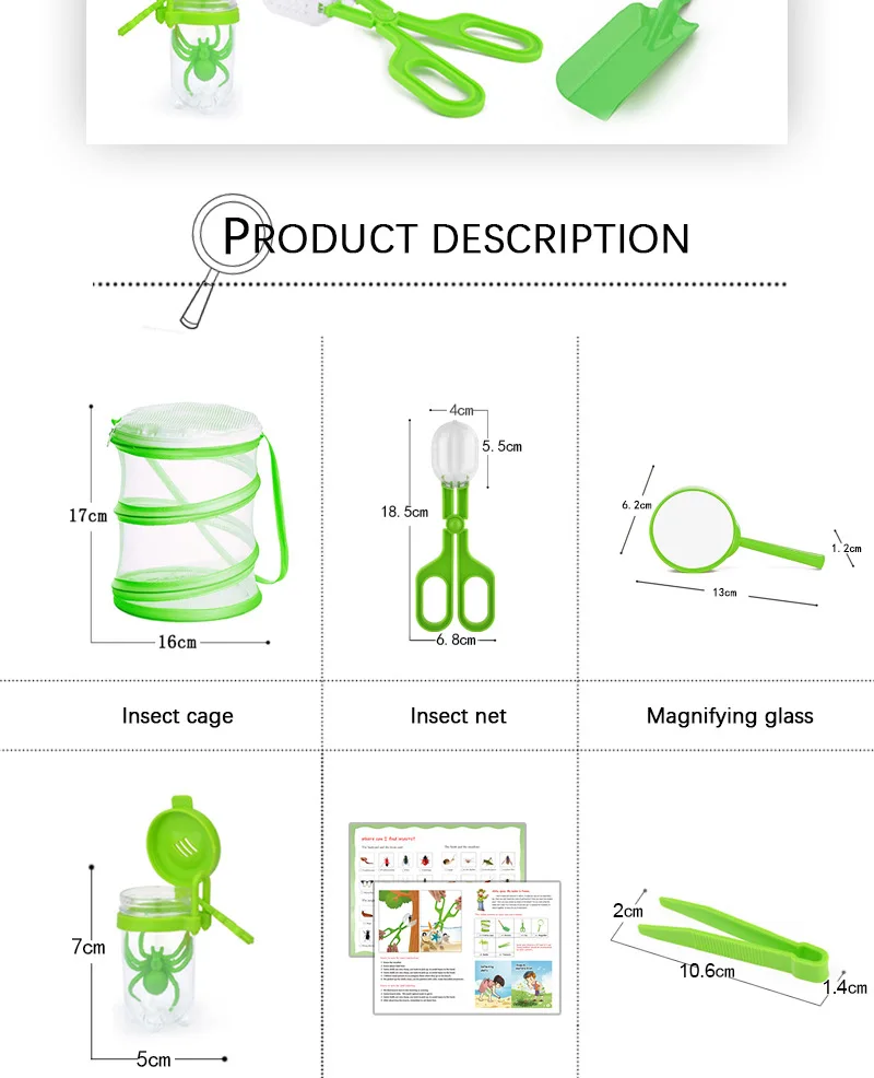 Boîte d'Observation d'Insectes Pliable, Outils d'Aventure en Plein Air, Ensemble de Pièges pour Maison d'Insectes, Outils d'Exploration de la Nature et des Sciences pour Enfant, 7 Pièces