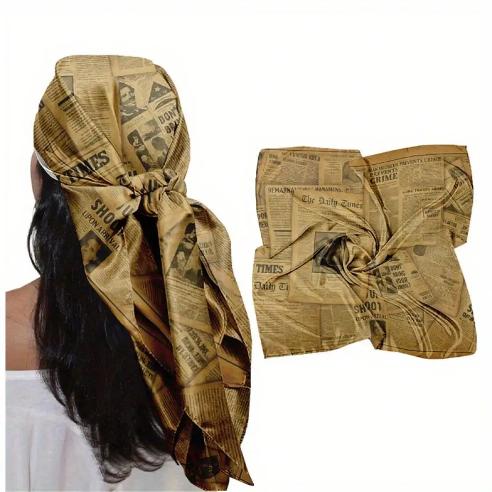

1pcs 35-Inch Headscarf Square Scarf Vintage Newspaper Pattern Headscarf Square Scarf Soft Stylish Aesthetically Neck Scarf Shaw