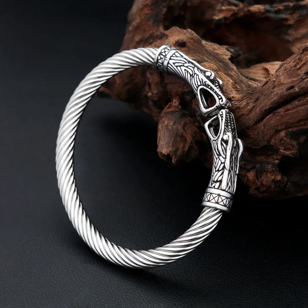 

Punk Viking Dragon Bangles for Men Punk Stainless Steel Wristband Adjustable Cuff Bracelet Fashion Norse Scandinavian Jewelry