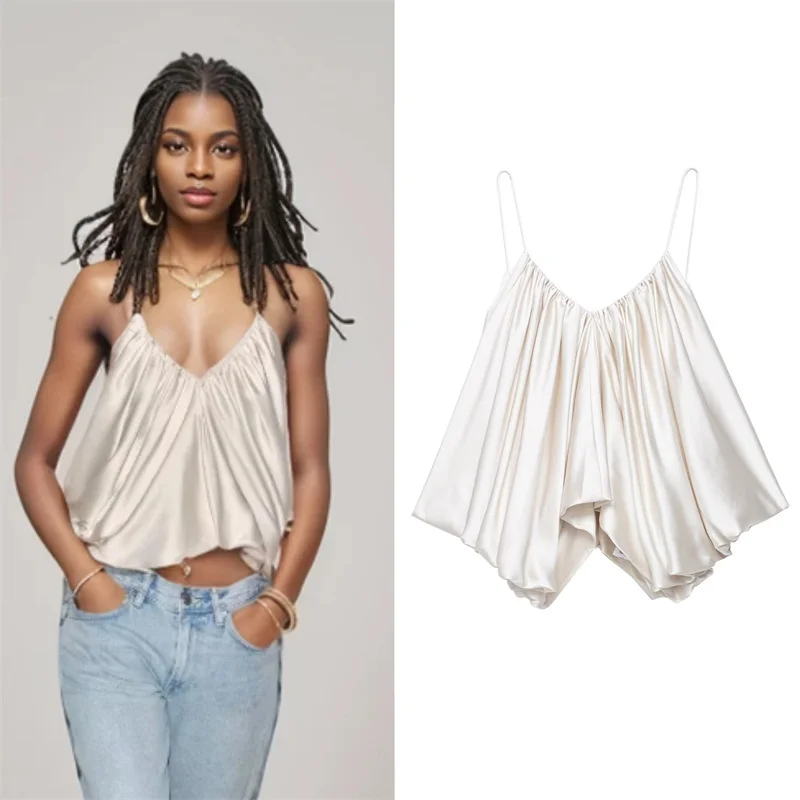 

Women's Top 2025 New Minimalist Pleated Camisoles Elegant chic sexy casual tops