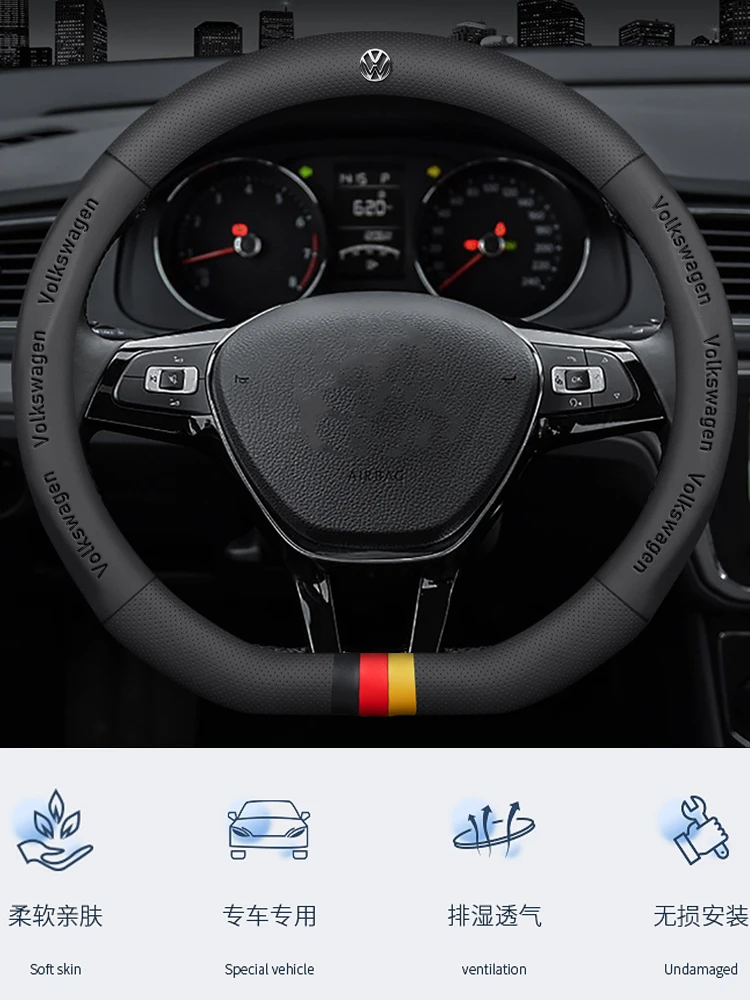 

Car AntiSlip Leather Steering Wheel Cover For Volkswagen Magotan Passat Golf GTI Tiguan Touareg Polo Arteon Beetle T-ROC T-Cross