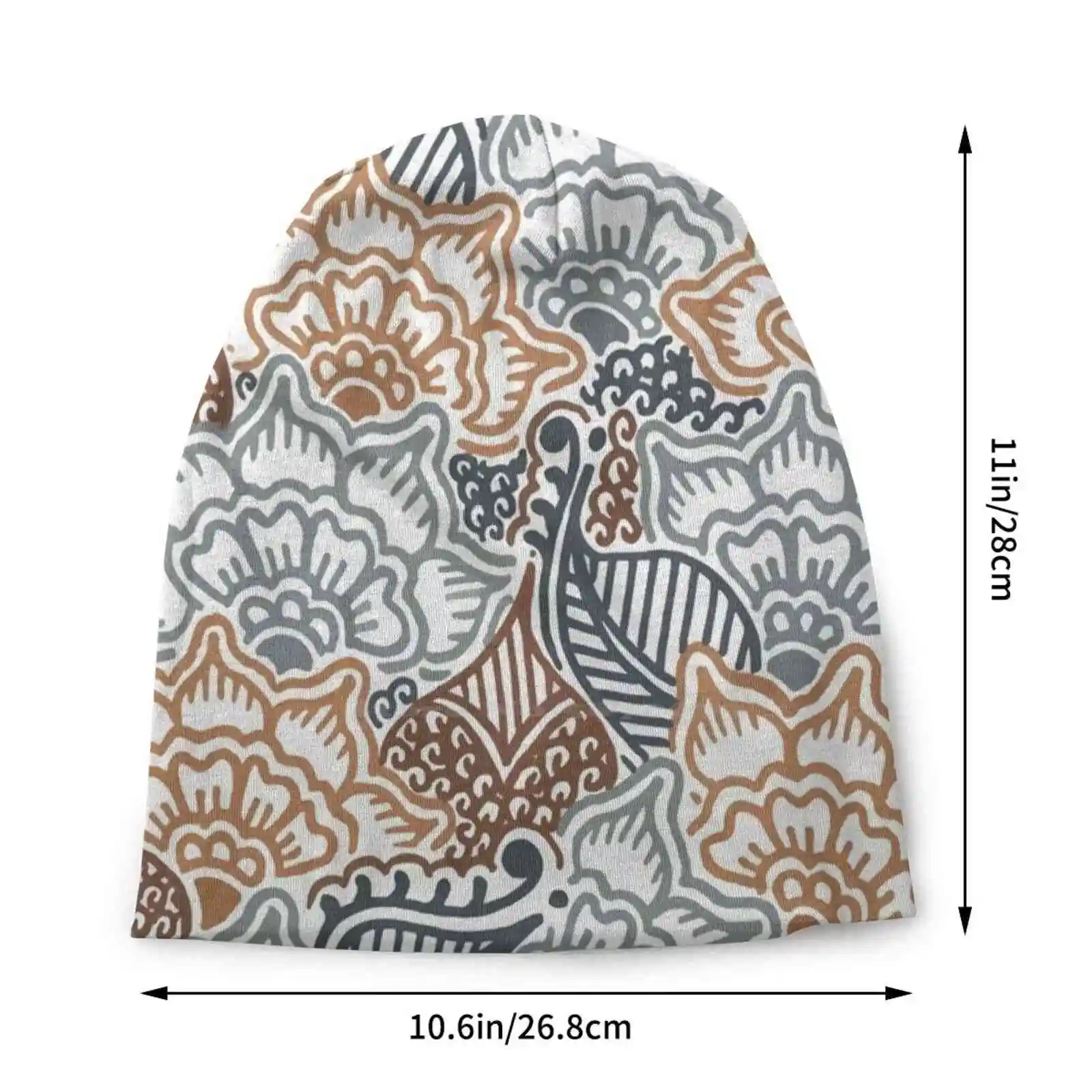 Grey And Brown Garden | | Nature | | Botanical | | Henna | | Pattern Knitted Hat Warm Beanie Outdoor Caps Garden Nature Flowers