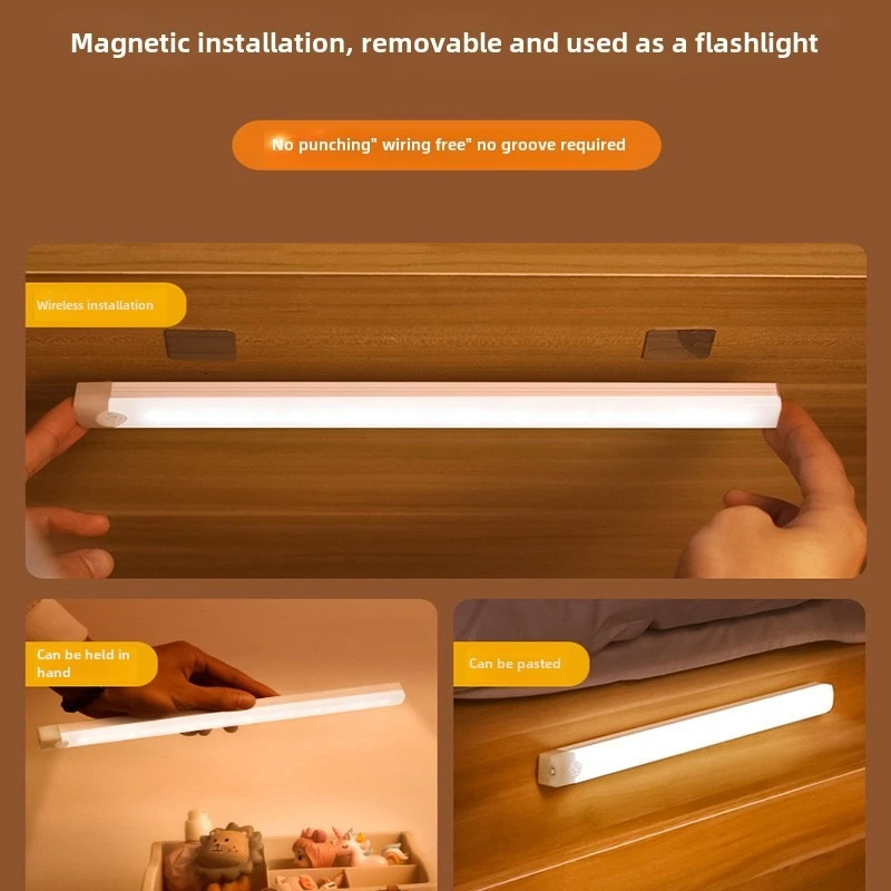 LED Bar Lights Type C Rechargeable Motion Sensor Dimmable Detector Night Light Portable Induction Cabinet Lamp for Kitchen Room