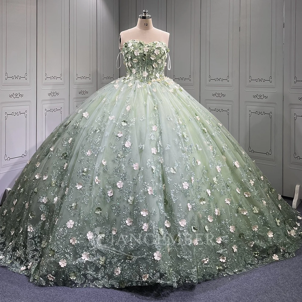 

Бальное платье Quinceanera, зеленое платье первой класса, Vestidos De 15, Anos XV, блестящие аппликации без рукавов, вечерние принцессы по индивидуальному заказу