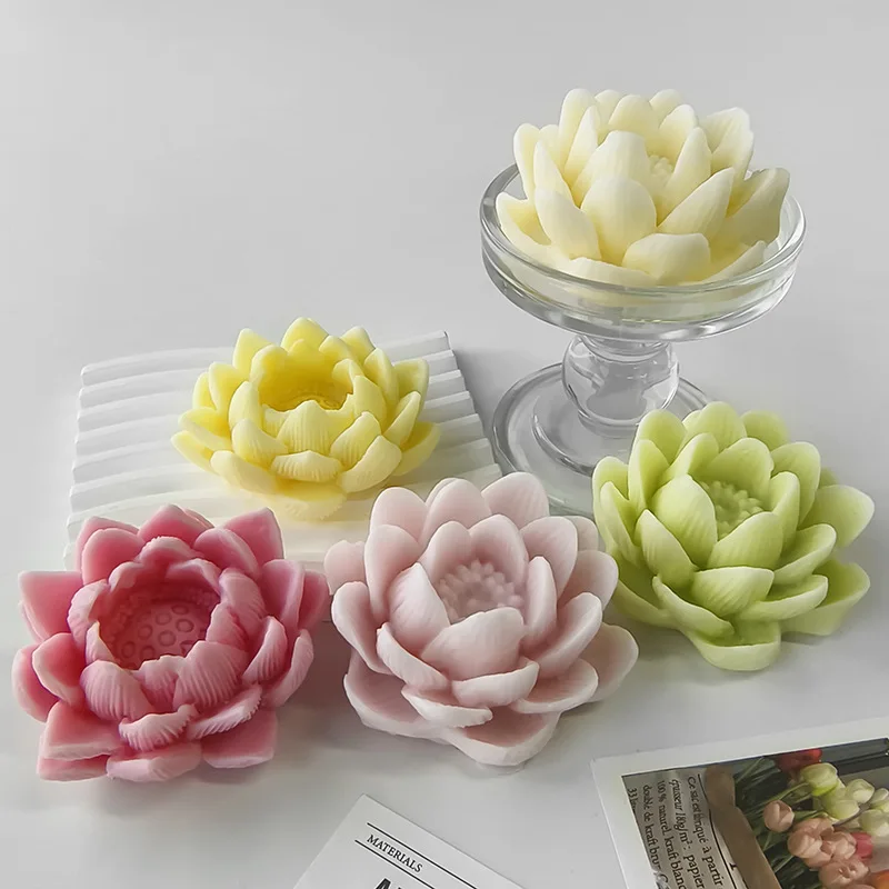 

3D Lotus Flower Silicone Candle Moulds Diy Lotus Bloom Flower Candles Mould Home Decorative