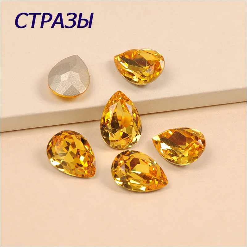 Dorp Shape Light Topaz Nail Strass Crystal Non Hotfixed Pointed Bottom Fancy Popular Rhinestones for 3D Nail Art Accessories