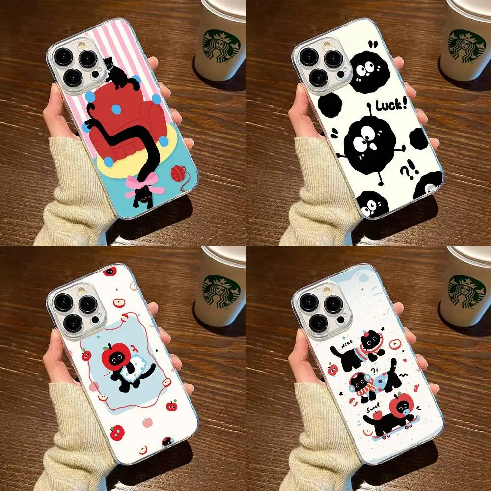 

A cute little black cat Phone Case For iPhone17,16,15,14,13,12,11 Plus,Pro Max Soft Transparent Cover