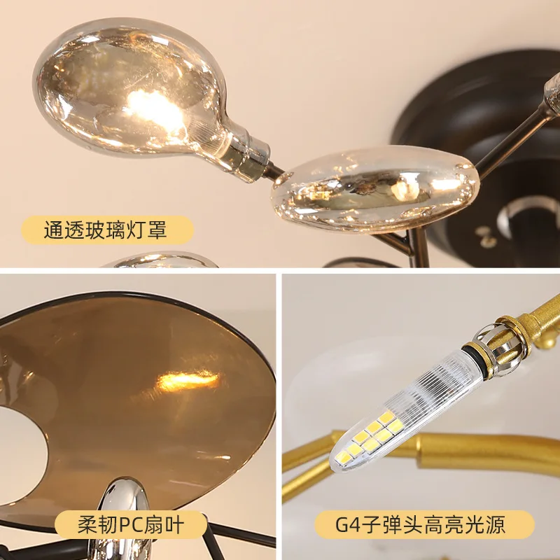 Invisible luxury branch light with remote control, modern LED gold home living room 42 inch fan light, starry sky ceiling fan li