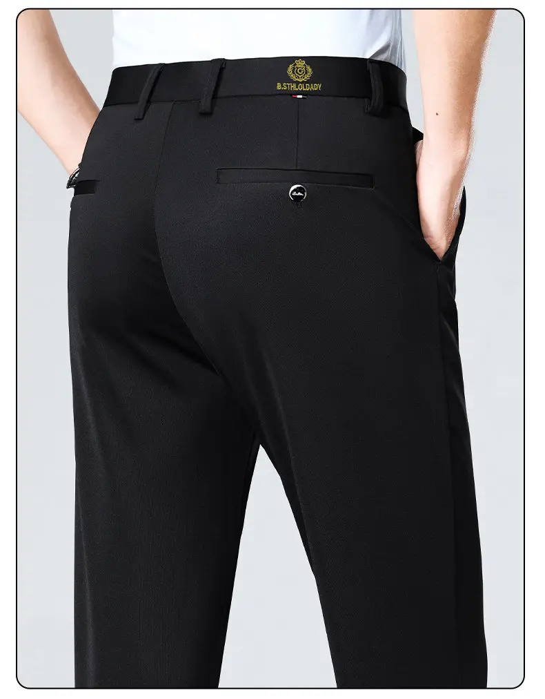 Herren Regular Fit Anzughosen Business Casual Hosen mit Stickerei Stretch Golfhosen Party Leichtgewicht Hosen – Detail 7