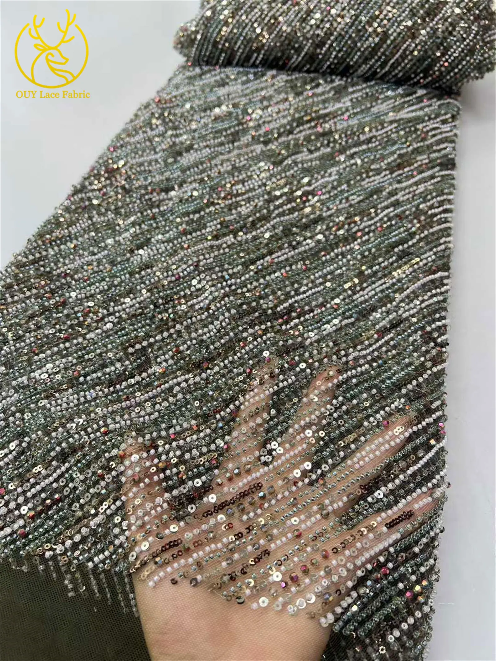 アフリカカラービーズレース生地2025高品質高級フレンチブラックスパンコールレース生地、女性用パーティーイブニングドレス用