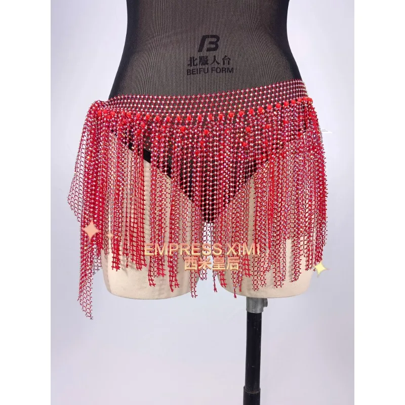 

Belly Dance Belt Waist Chain Diamond Hip Scarf New Multi Layer Tassel Hot Diamond Butt Curtain Team Performance Dress 2024