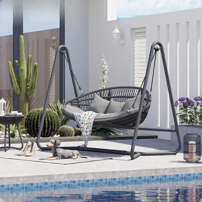 

Leisure villa courtyard electric swing rocking chair outdoor rain and sun protection rattan double hanging chair with shed shadi