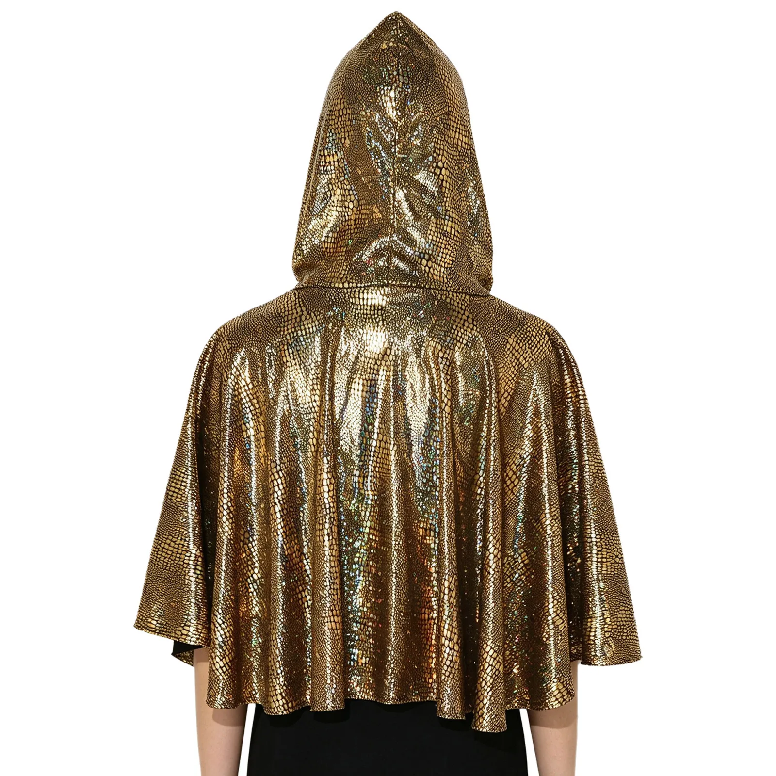 Unisex Adults Metallic Snakeskin Hooded Cape Lace-up Cloak for Carnival Cosplay Halloween Stage Performance