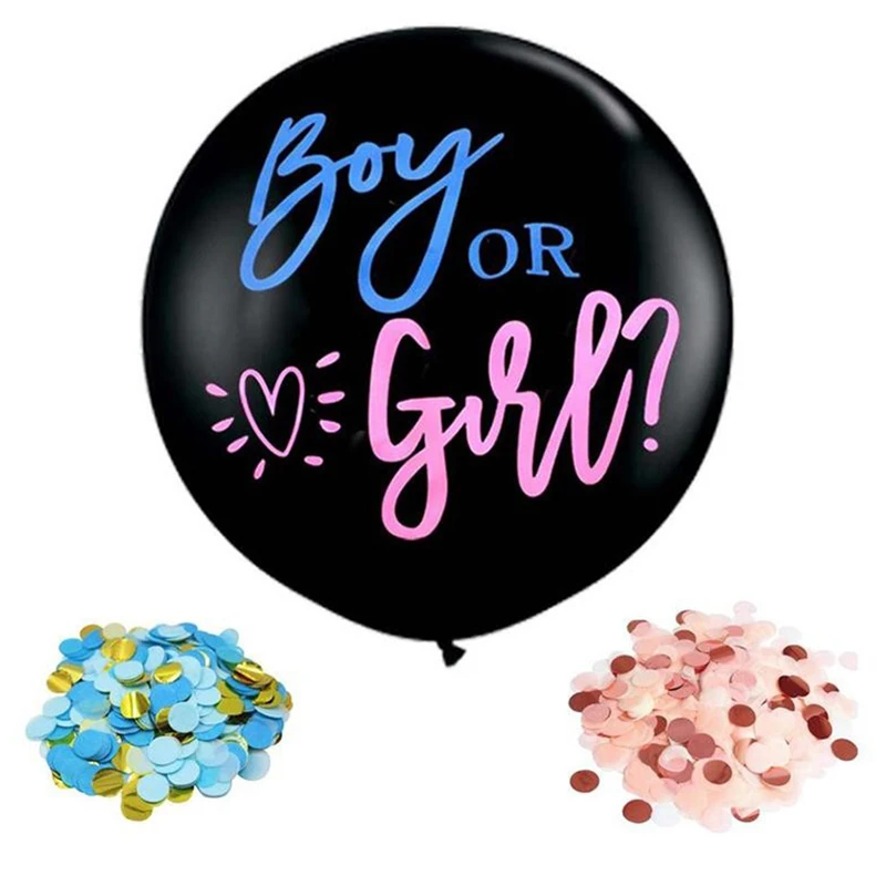 Black Boy Or Girl Gender Reveal Balloons 36inch Latex Balloon with Confetti for Baby Shower Birthday Party Decor Globos Supplies