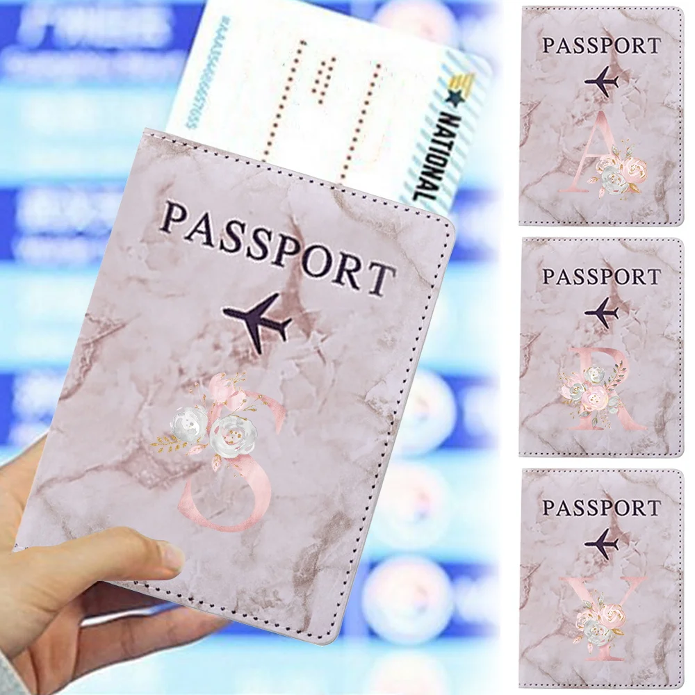 

Passport Cover PU Leather Travel Passport Holder Pink Flower Printing Series Ticket Document Business Credit ID Card Wallet