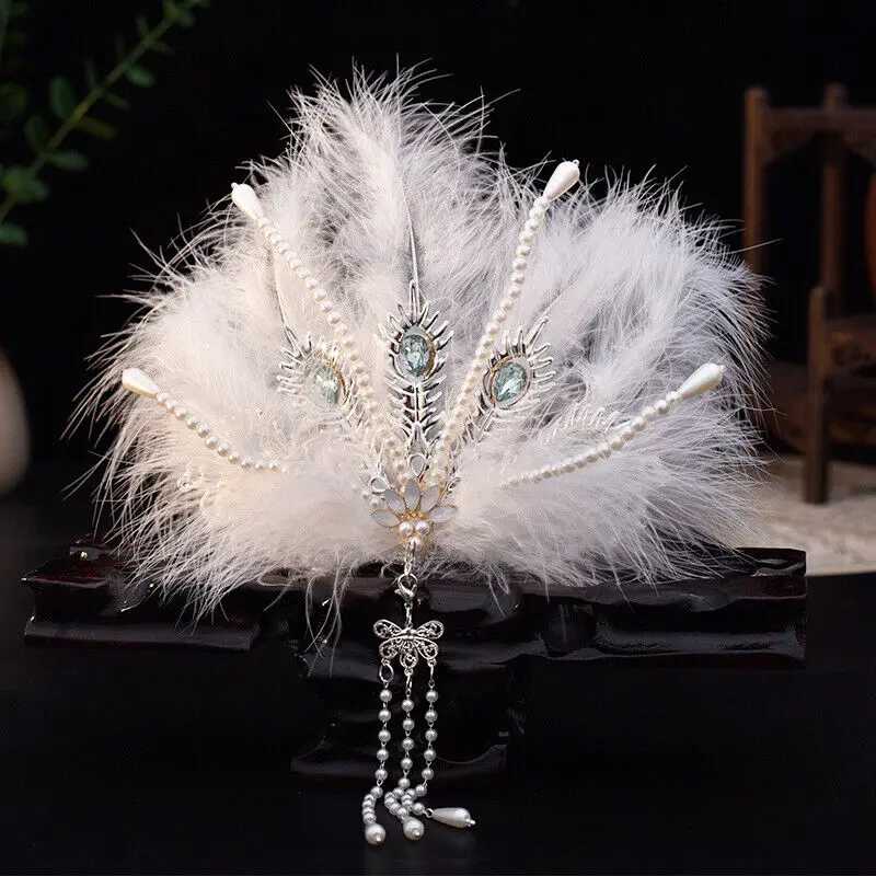 Traditional Chinese Feather Hairwear Gorgeous Hair Jewelry Headpiece Hanfu Accessory Bride Wedding Phoenix Tiara Crown Girls New
