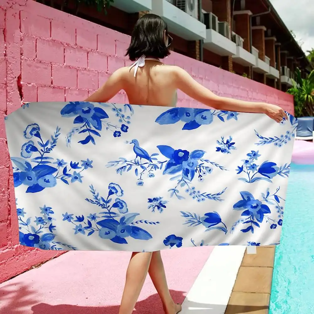 Porcelain patterns Bath Towel Microfiber Soft Water Absorbing Breathable For Girl Kids Decorative Cartoon Beach Towel