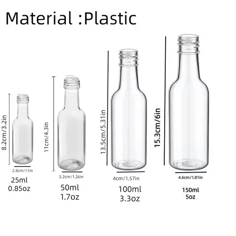 30pcs, 25/50/100/150mlMini Liquor Bottles, Reusable Plastic Empty Spirit Bottles For Baby Shower, Weddings, Parties Bridal Party