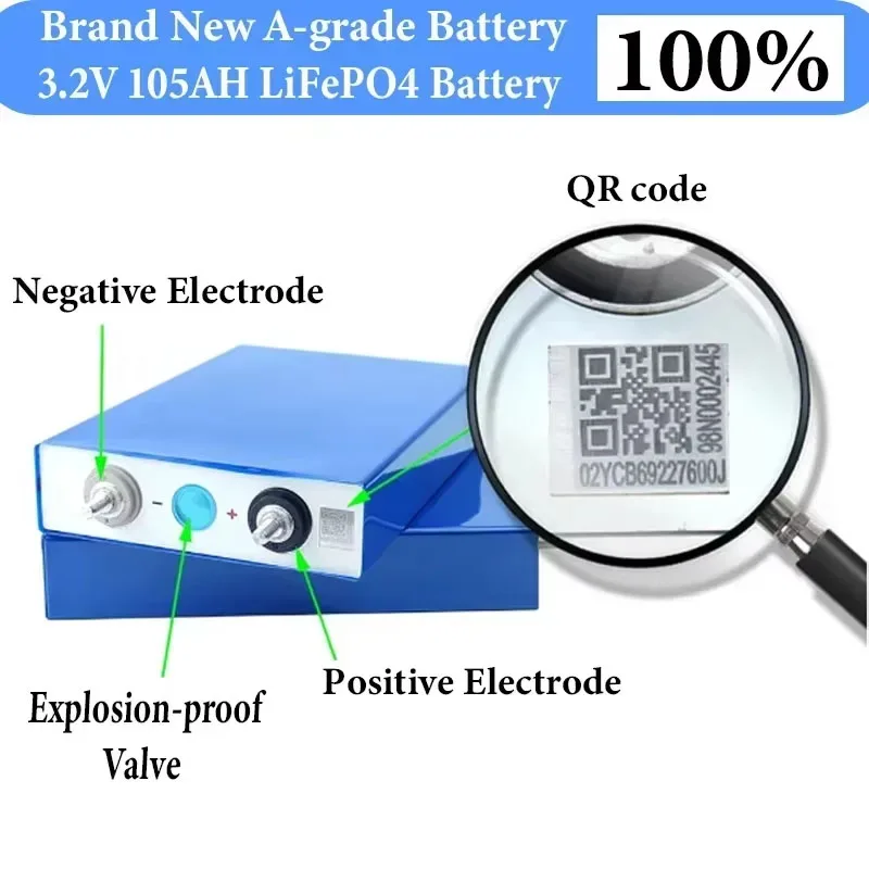 1-2 Pack 3.2v 105Ah Lifepo4 Rechargeable Battery Lithium Iron Phosphate Solar Golf Cart Battery 12v 24v 36v