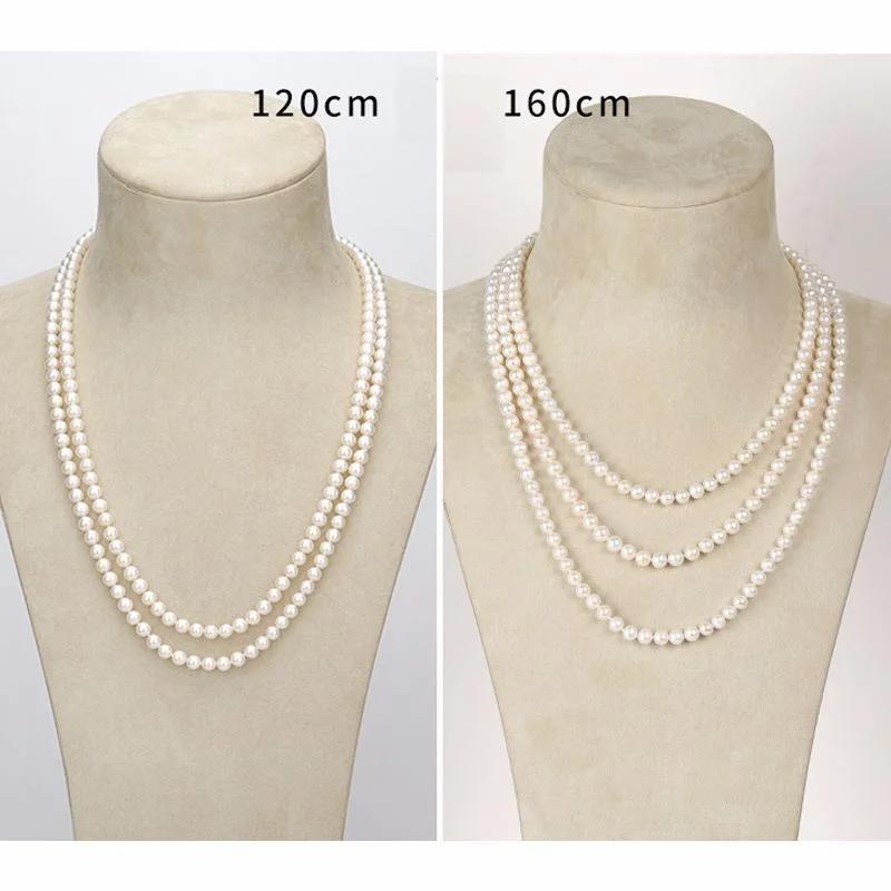 120cm 160cm Pretty Popular Design 6-7mm Round White Akoya Real Natural Pearl Deformable Long Party Necklace