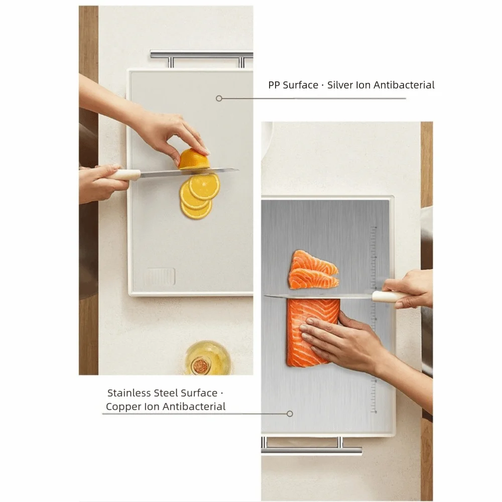 

Anti-Bacterial Double-Sided Chopping Board Anti-Slip with Handle Stainless Steel Cutting Board Anti-Mold Multi-Functional