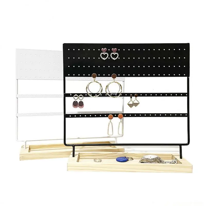 Earring Holder Stand 3-Tier 144 Holes Earring Organizer Stand Display with Wooden Storage Tray Desktop Bracelet Jewelry Holder