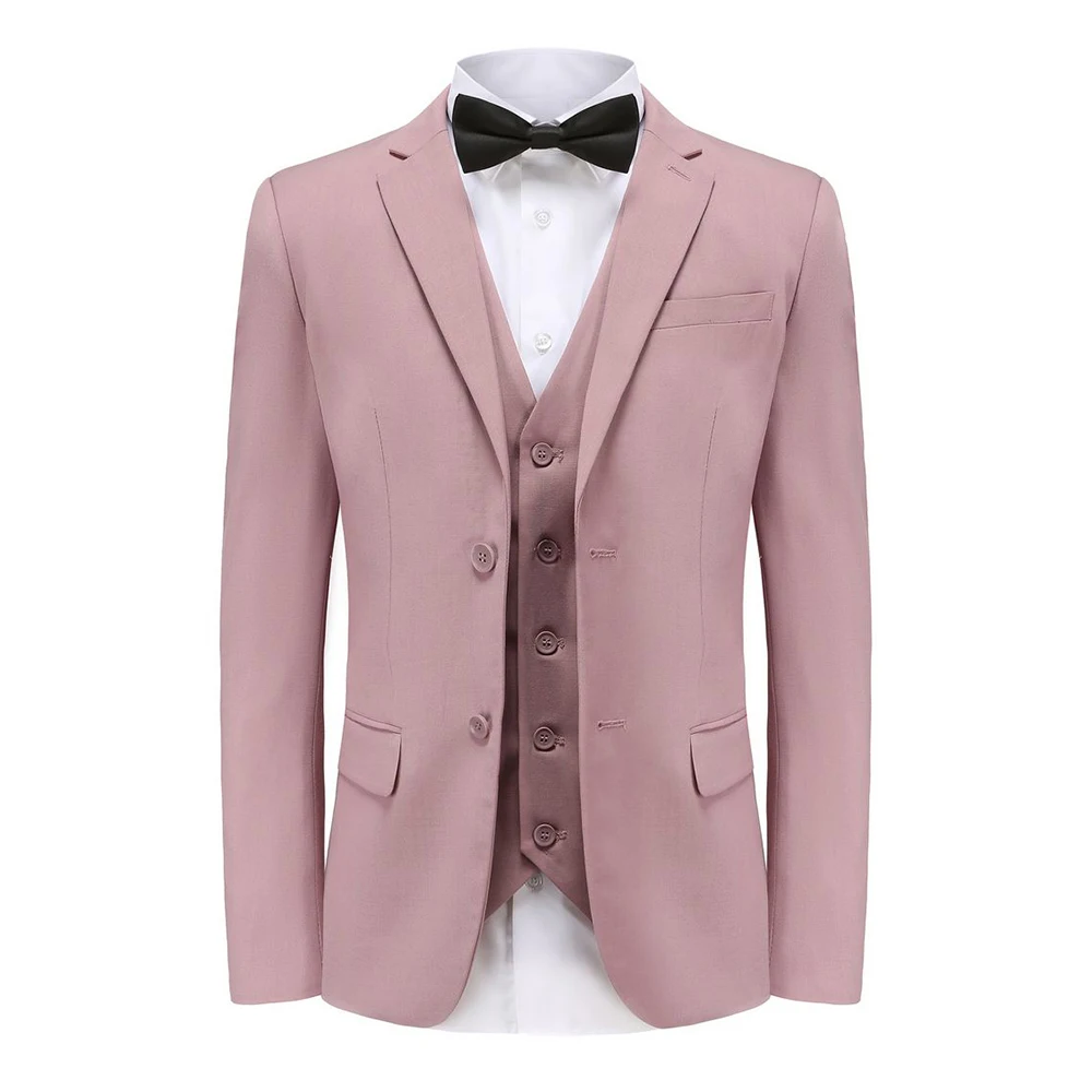 Formal Pink Men's 3 Piece Suits Single Breasted Notch Lapel Slim Fit Male Clothing Elegant Wedding Blazer Custom Made Costume