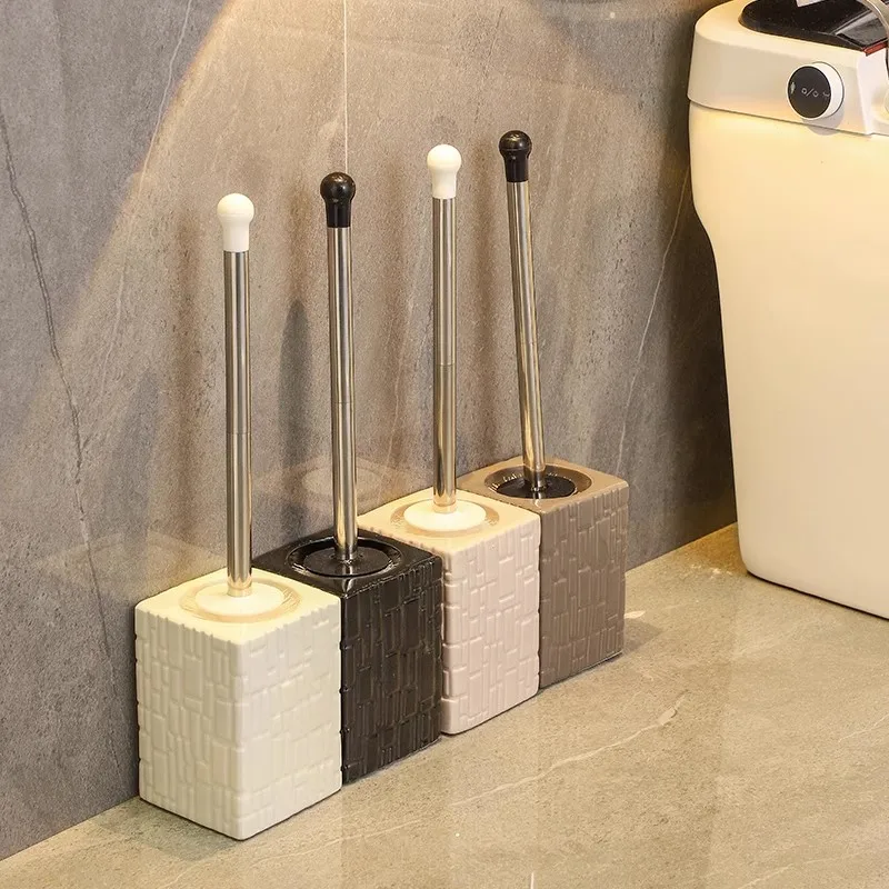 Retro Round Ceramic Toilet Brush & Holder Set Cleaning Tool Circle Base Cream Series ceramics Bathroom Decor Accessories Stainle