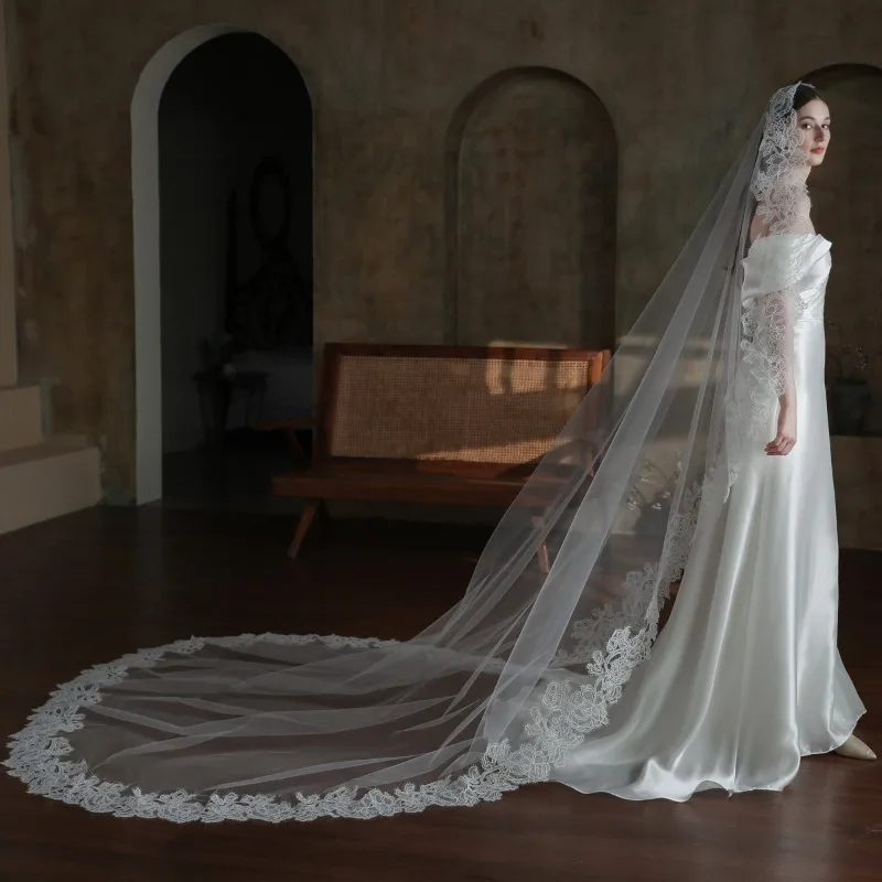 Wedding Events Vintage Long Lace Lace Church Train Main Wedding Veil