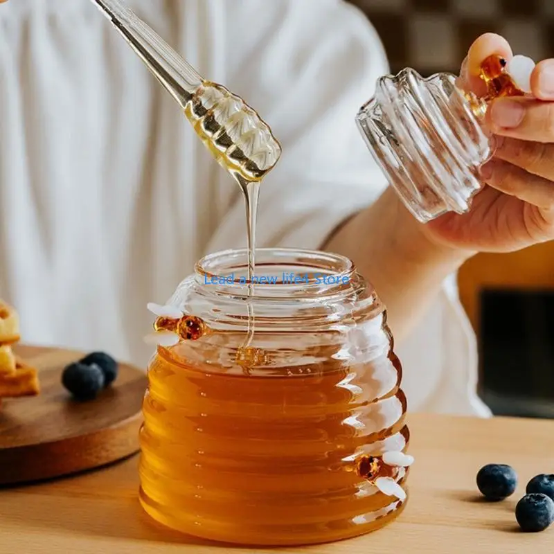 Y55E Honeys Jar على شكل مربى جرة العسل شكل العسل مع عصا للمطابخ