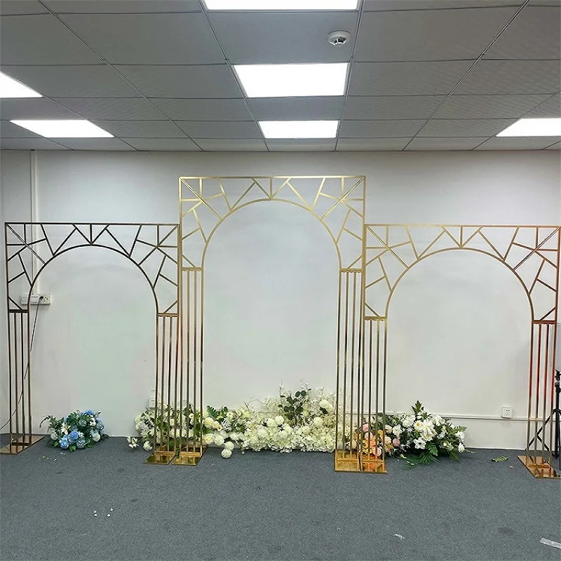 

1/3 pcs New Wedding Arch with Irregular Multi Bar Screen Background Frame Party Stage Props Decoration Gold Plated Flower Racks
