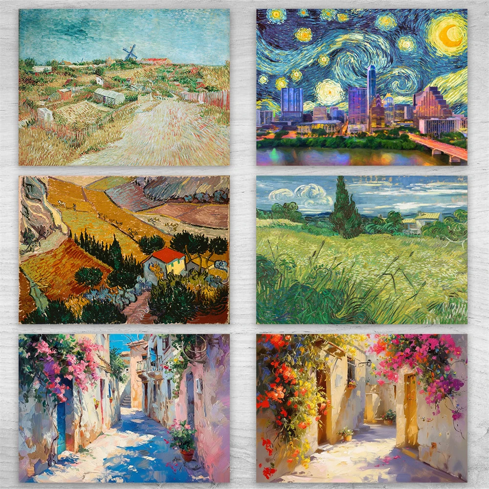 Green Wheat Field with Cypress Oil Painting Prints Damous Painting Prints Poster Vegetable Gardens in Montmartre Canvas Painting