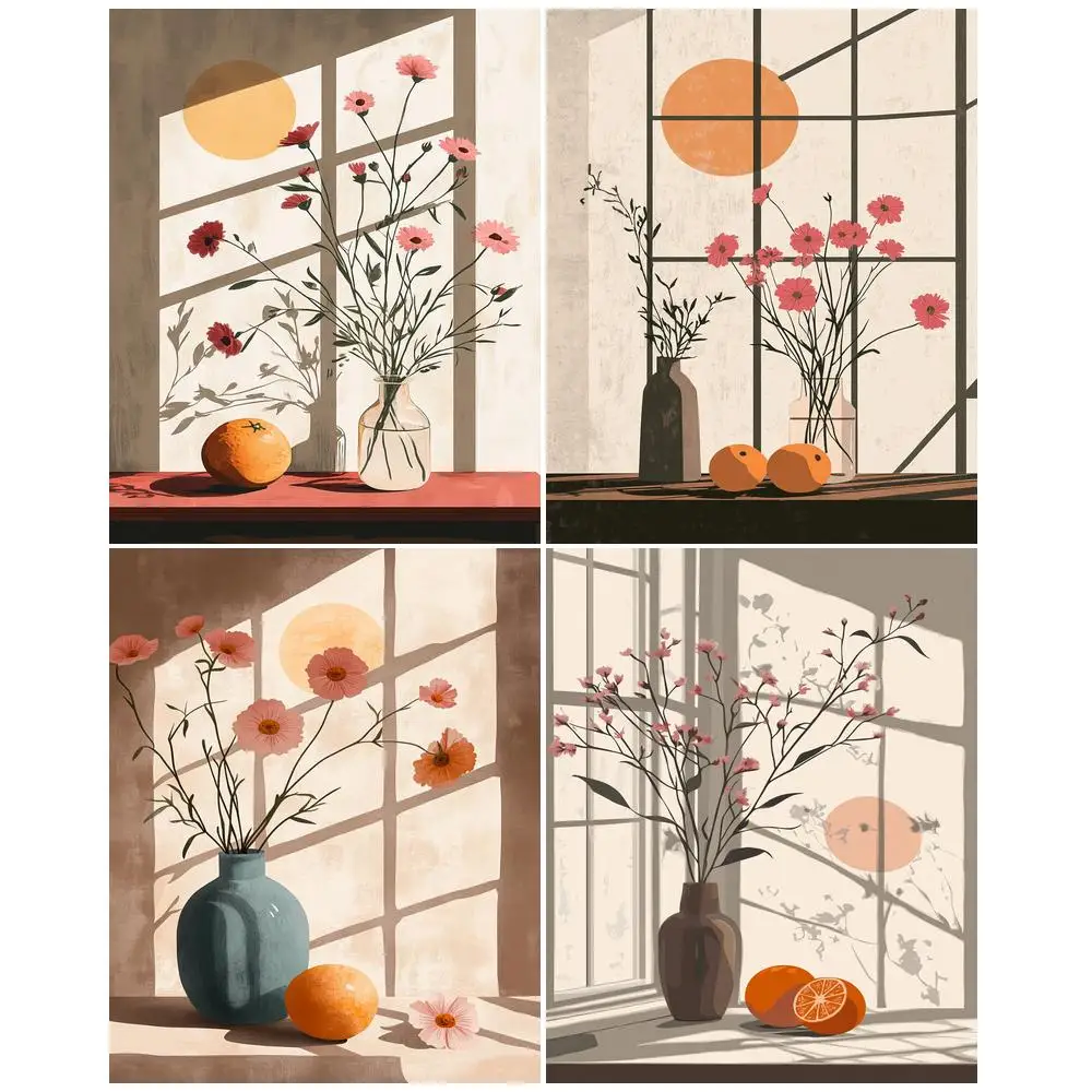 

GATYZTORY Painting By Numbers Window Vase Scenery DIY Room Wall Art Pictures By Number For Adults Home Decoration