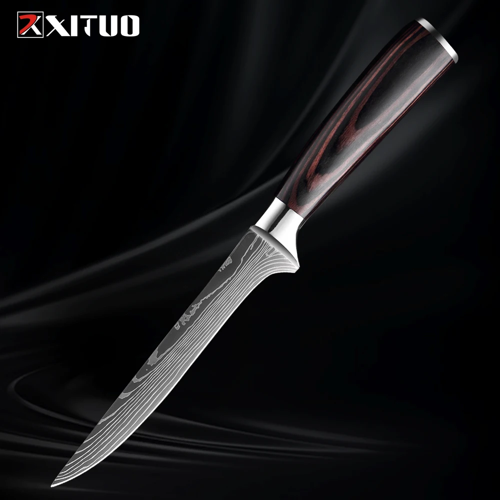 XITUO 6 Inch Japanese Boning Knife, High Carbon Stainless Steel Stylish Laser Pattern Chef Knife for Deboning Fish & Meat