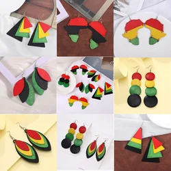 Multilayers Round Black Queen Wood Africa Map Colorful Geo Drop Earrings Korean Party African Afro Jewelry Wooden DIY Club Gift