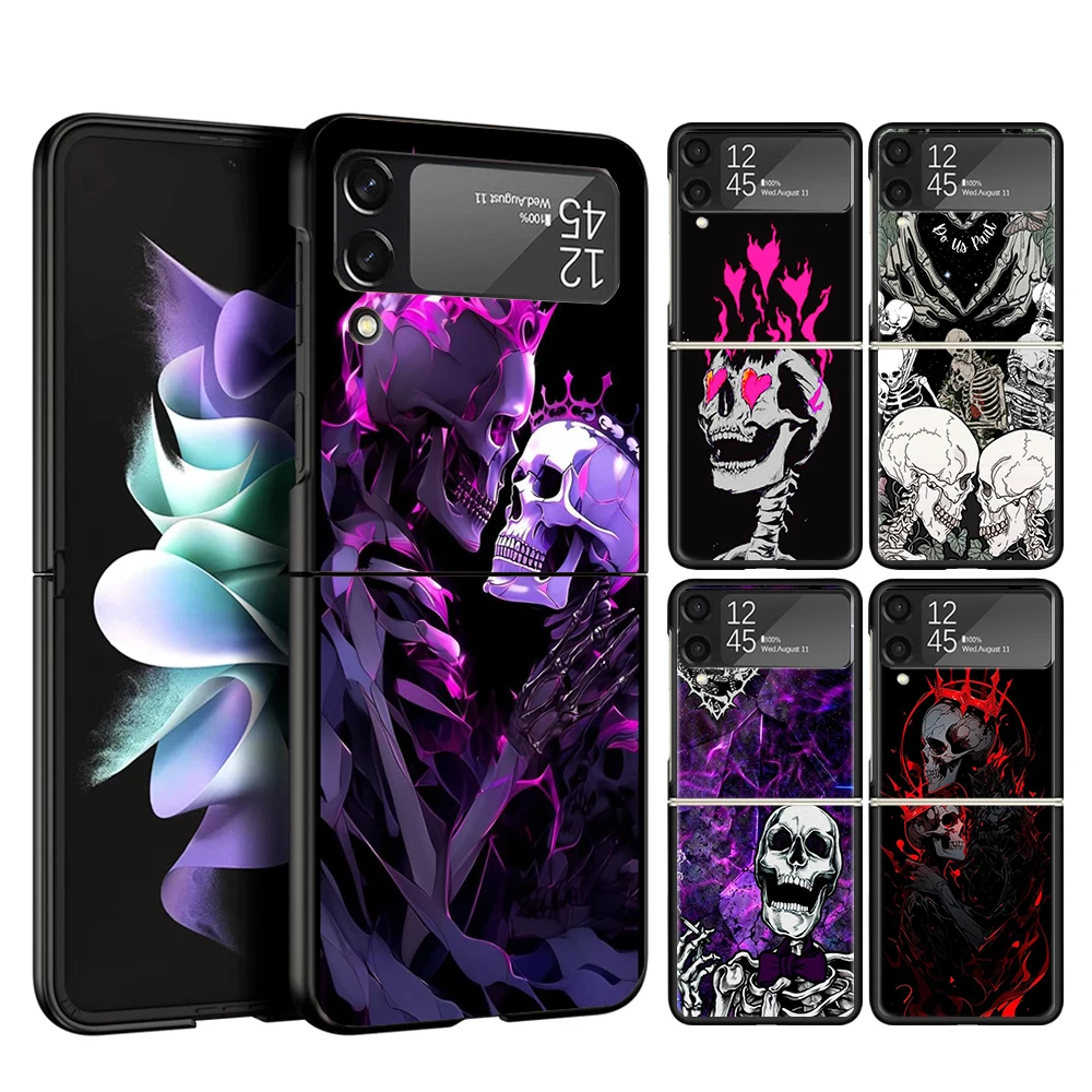 Anatomy Skeleton Heart Lovey Kiss Cover Phone Case For Samsung Galaxy Z Flip 6 5 4 3 5G Flip6 Flip5 Flip4 Flip3 Black Hard Funda