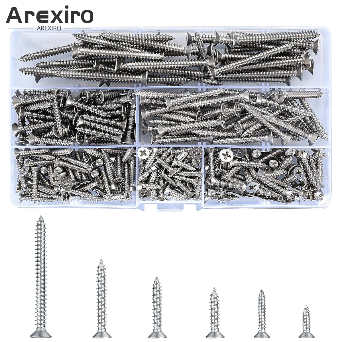 

300Pcs Stainless Steel Screws Cross Drive Flat Head Screws Assortment Kit Self Tapping Drywall Countersunk