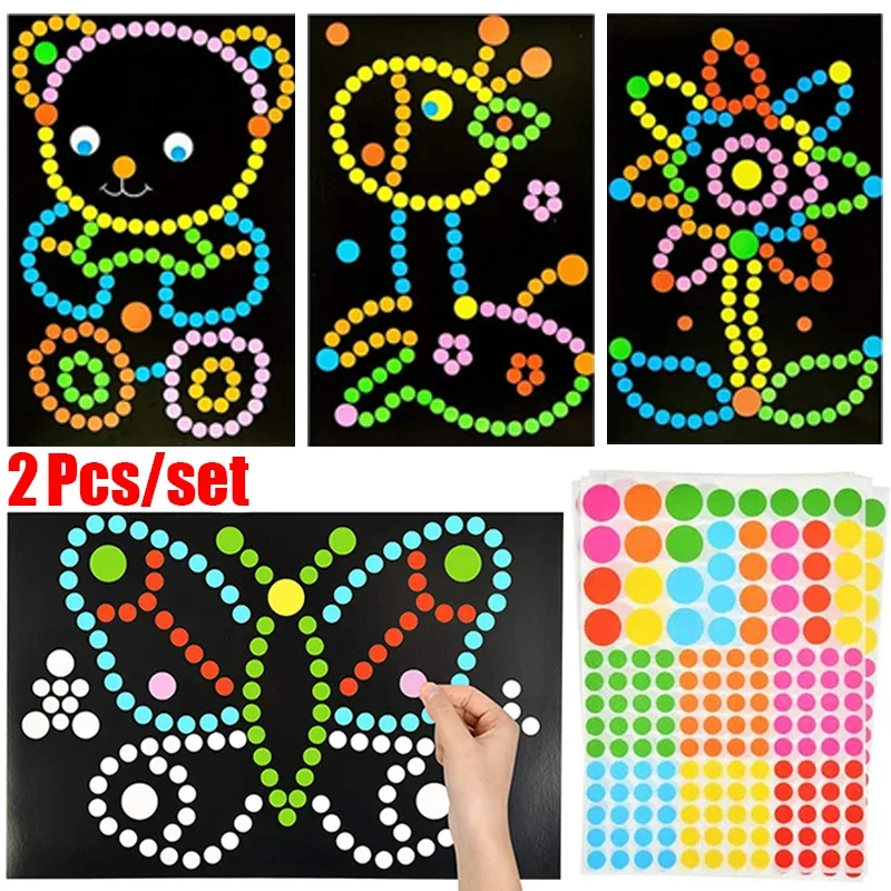 Children Funny DIY Dot Puzzle Stickers Cartoon Animals Drawing Colorful Dots Mosaic Sticker Puzzles Baby Kids Early Learning Toy